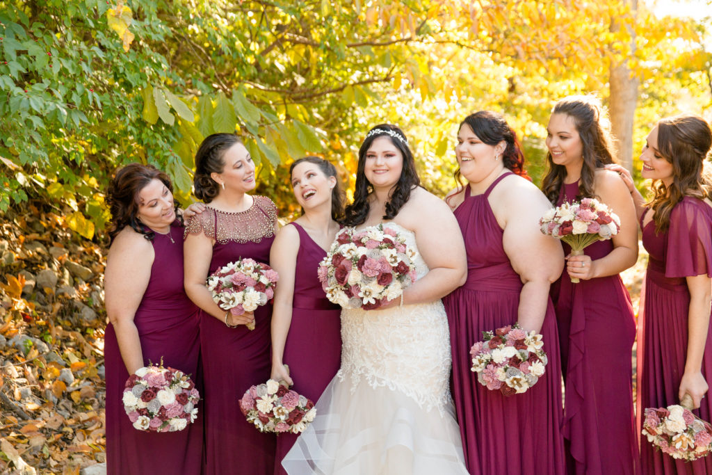 fall colors bridesmaids with bride davids bridal dresses