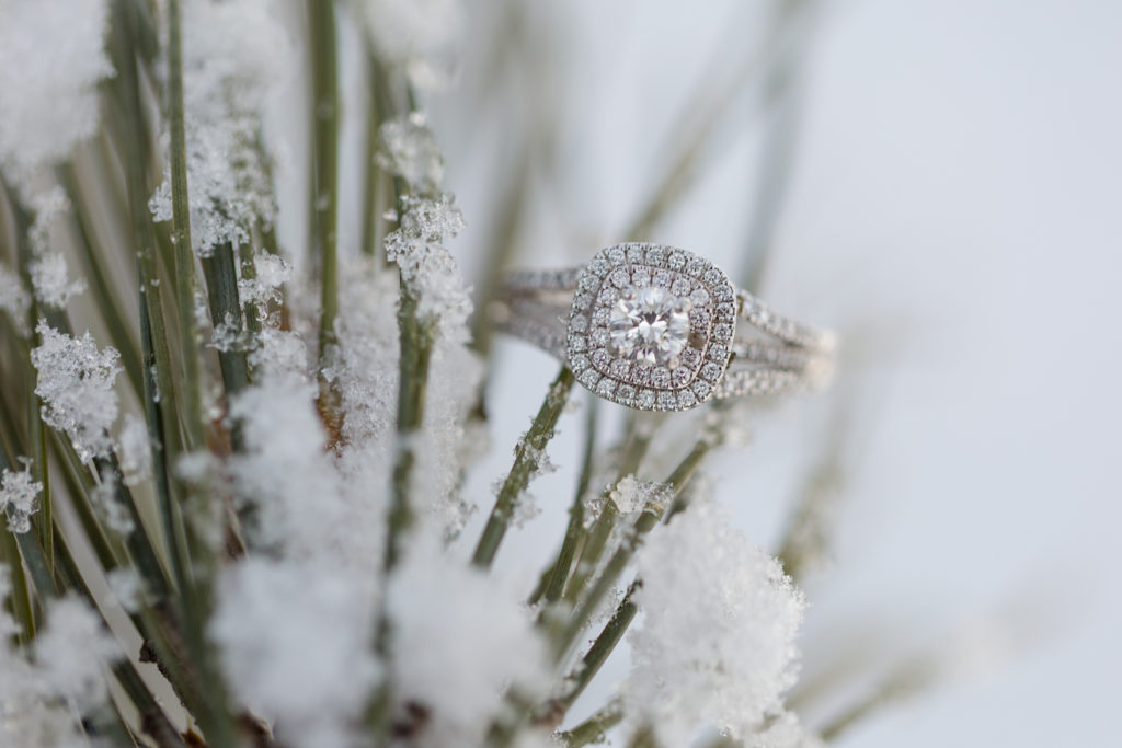 engagement ring diamond snow evergreen
