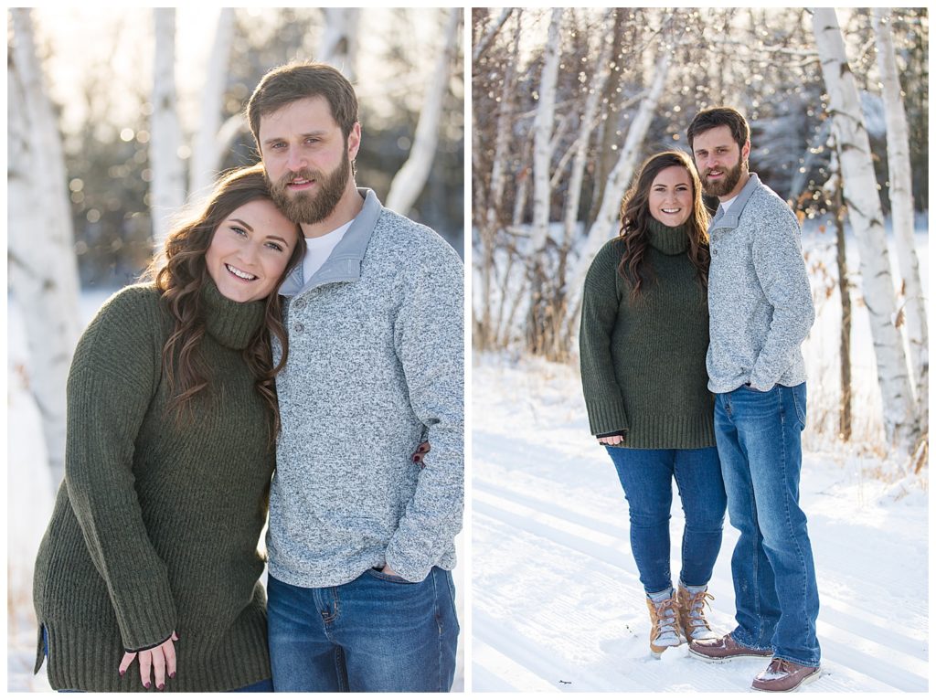 winter engagement session snow golden hour barkhausen wildfowl preserve green bay wisconsin