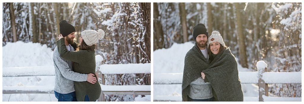 winter engagement session green bay wisconsin blanket