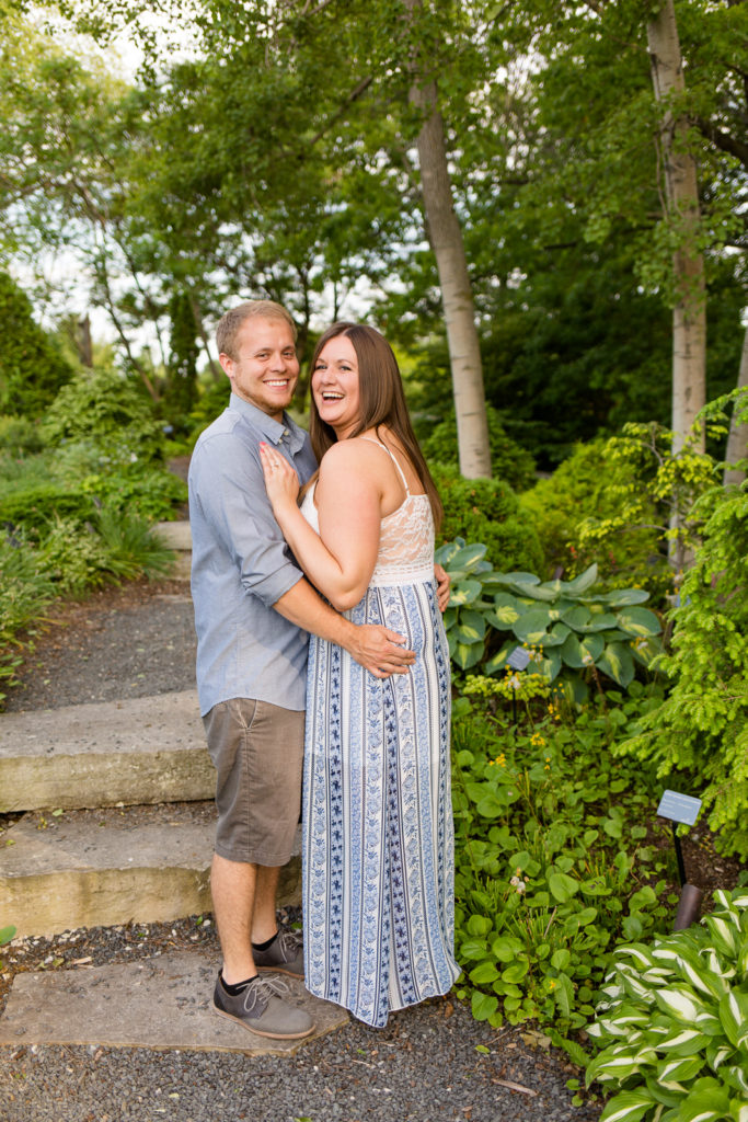 engagement session blue and white green trees botanical garden 