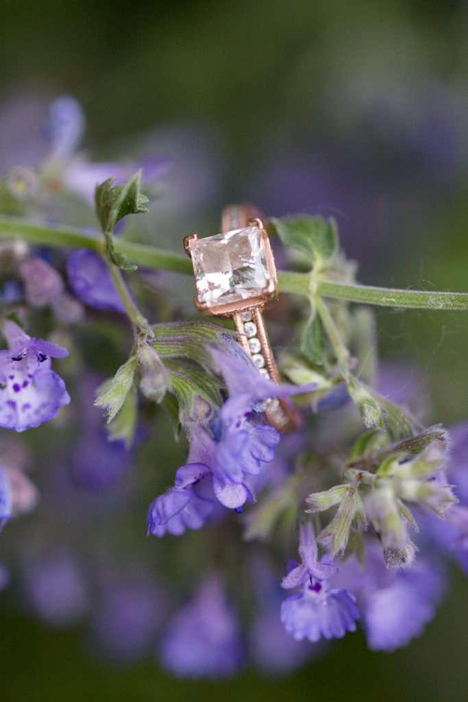 engagement ring rose gold on flower