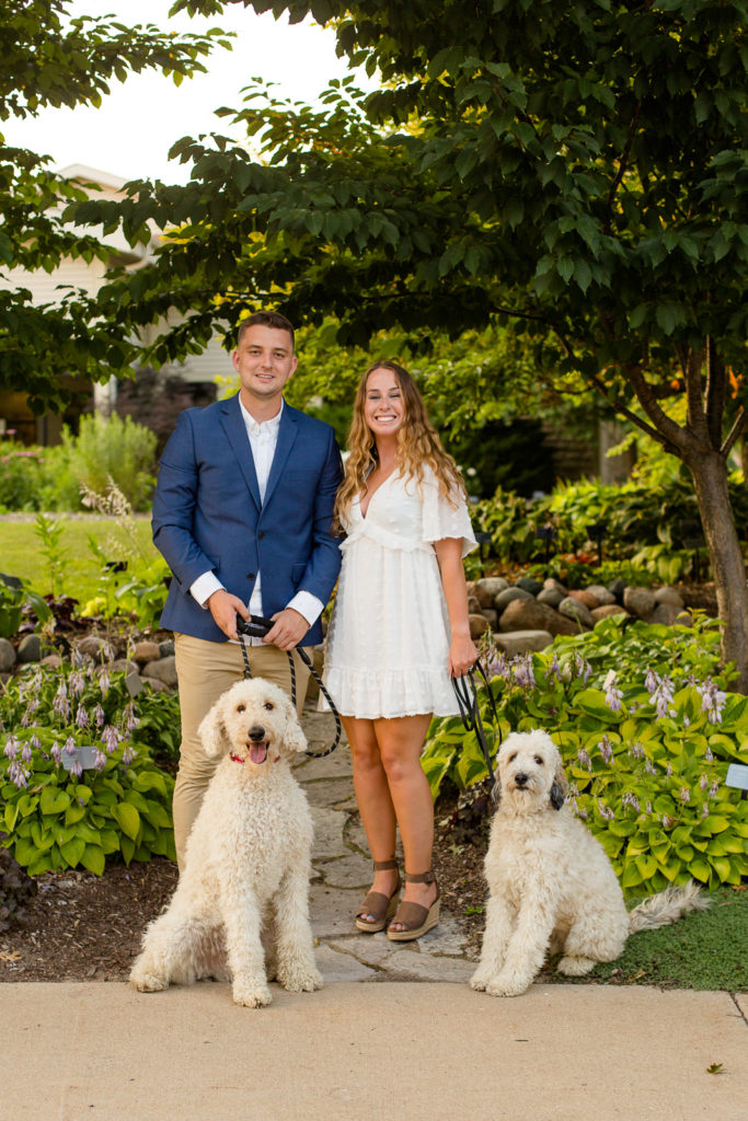 green bay botanical gardens engagement session two dogs 