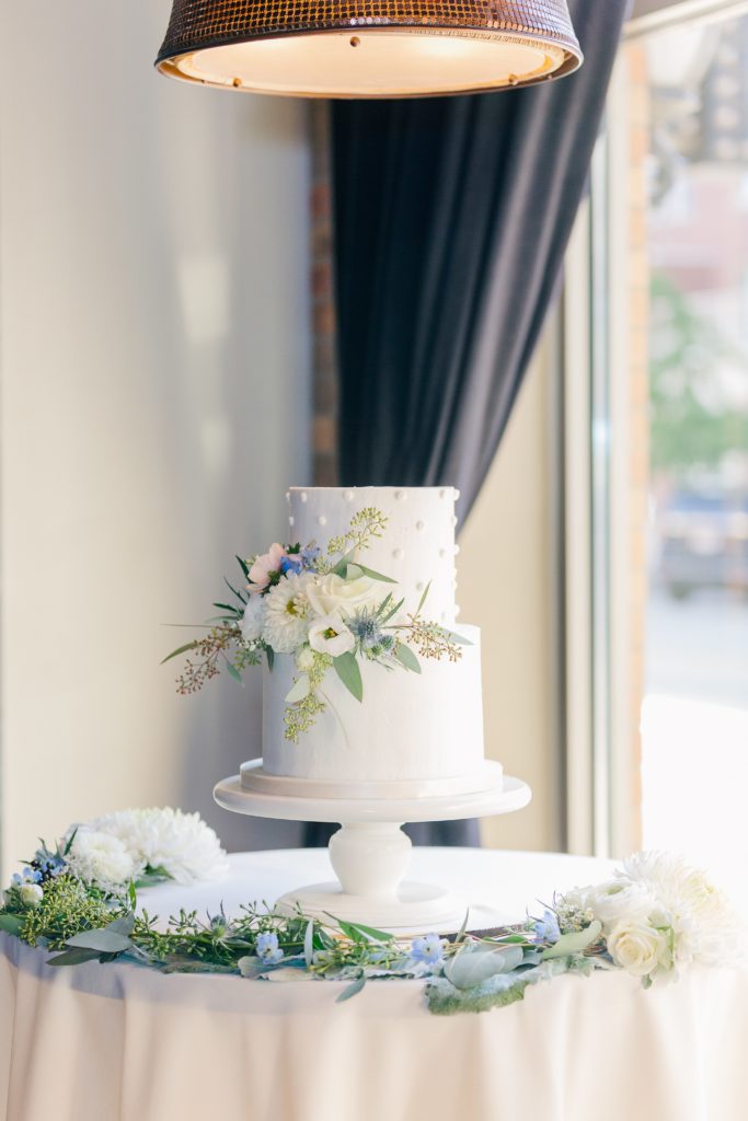 Wedding cake white with blue accents floral