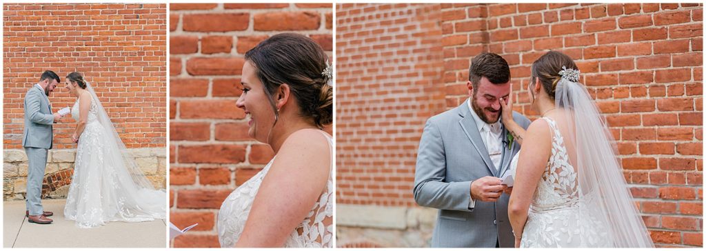 bride wipes tears from groom's face as he shares his vows 