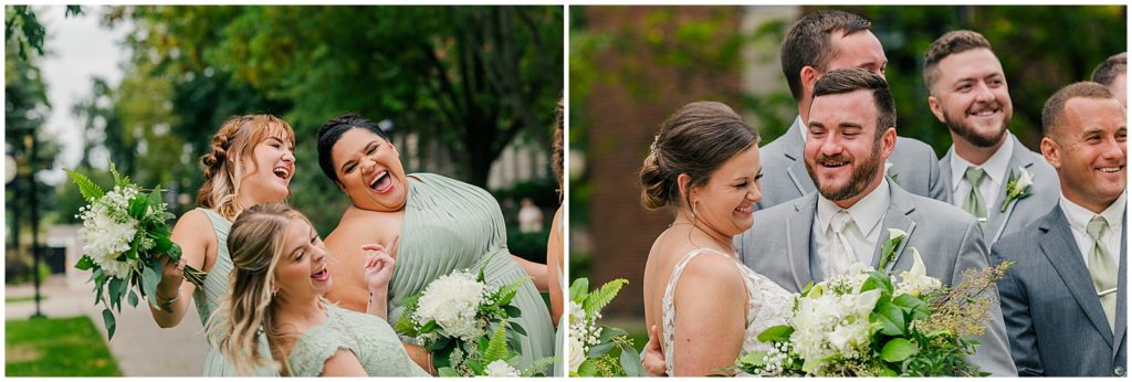 candid photos of wedding party at st. norbert's college 