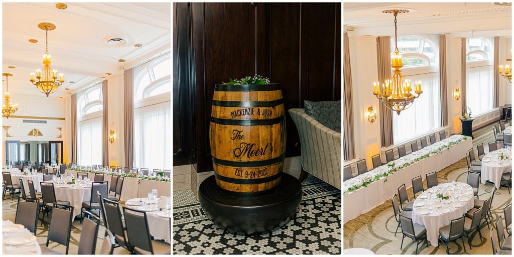 personalized wooden barrel, crystal room at hotel northland 