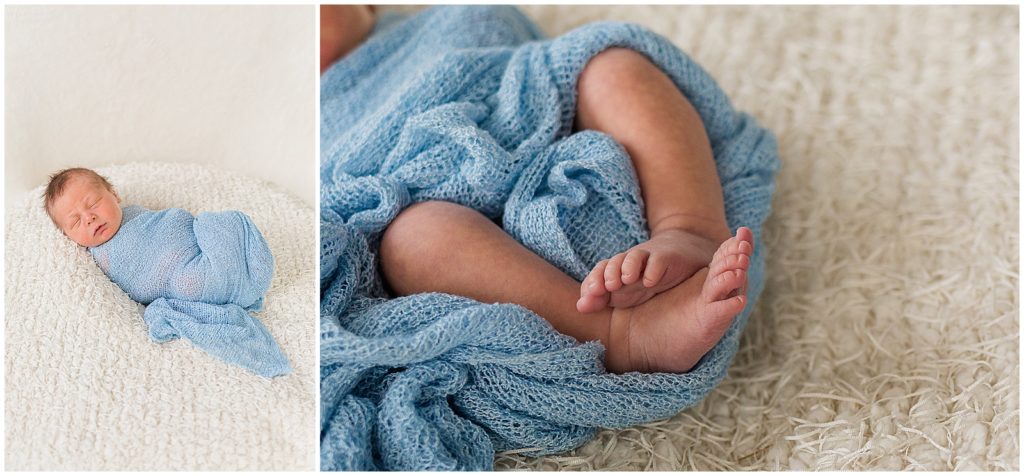 baby feet newborn photo blue blanket