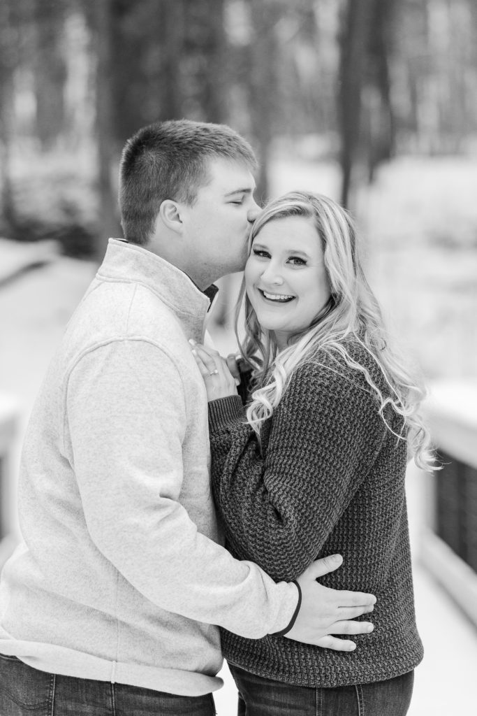 black and white nuzzle temple engagement session 