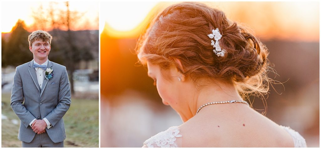 golden hour sunset photo bride and groom hair style curly 