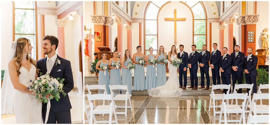 bridal party photo at holy cross church 