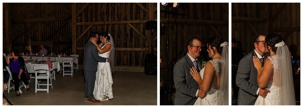 bride and groom first dance barn about thyme farm
