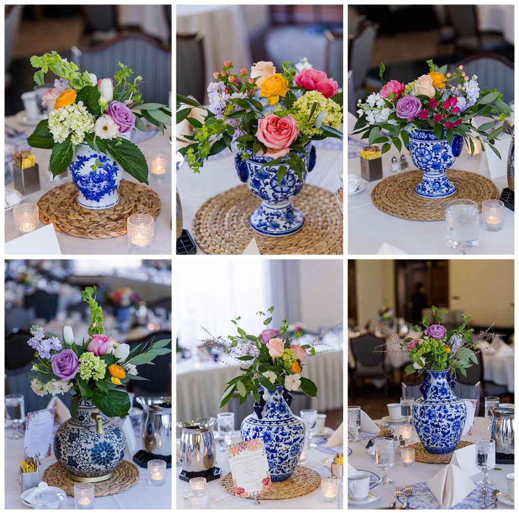 Blue and White China Chinoiserie Wedding Centerpieces Buds n Bloom 